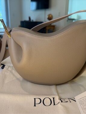 Polene Pebbled Leather Saddle Shoulder Bag in Taupe